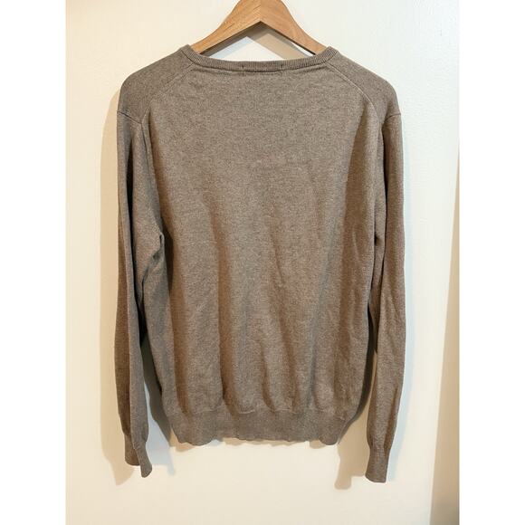 LL Bean Men's Tan Long Sleeve Pullover V Neck Sweater Cotton Cashmere Large - Picture 3 of 9